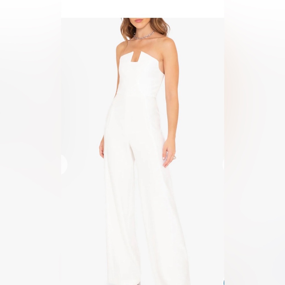 Black Halo Lena White Strapless Jumpsuit